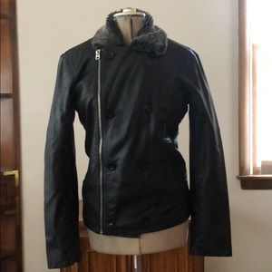 Faux leather jacket with faux fur collar